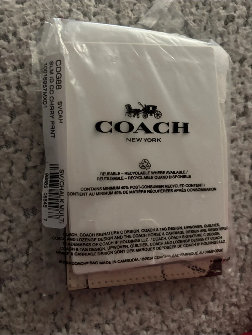 Coach slim ID cc cherry print NEW  Silver /chaulk multi